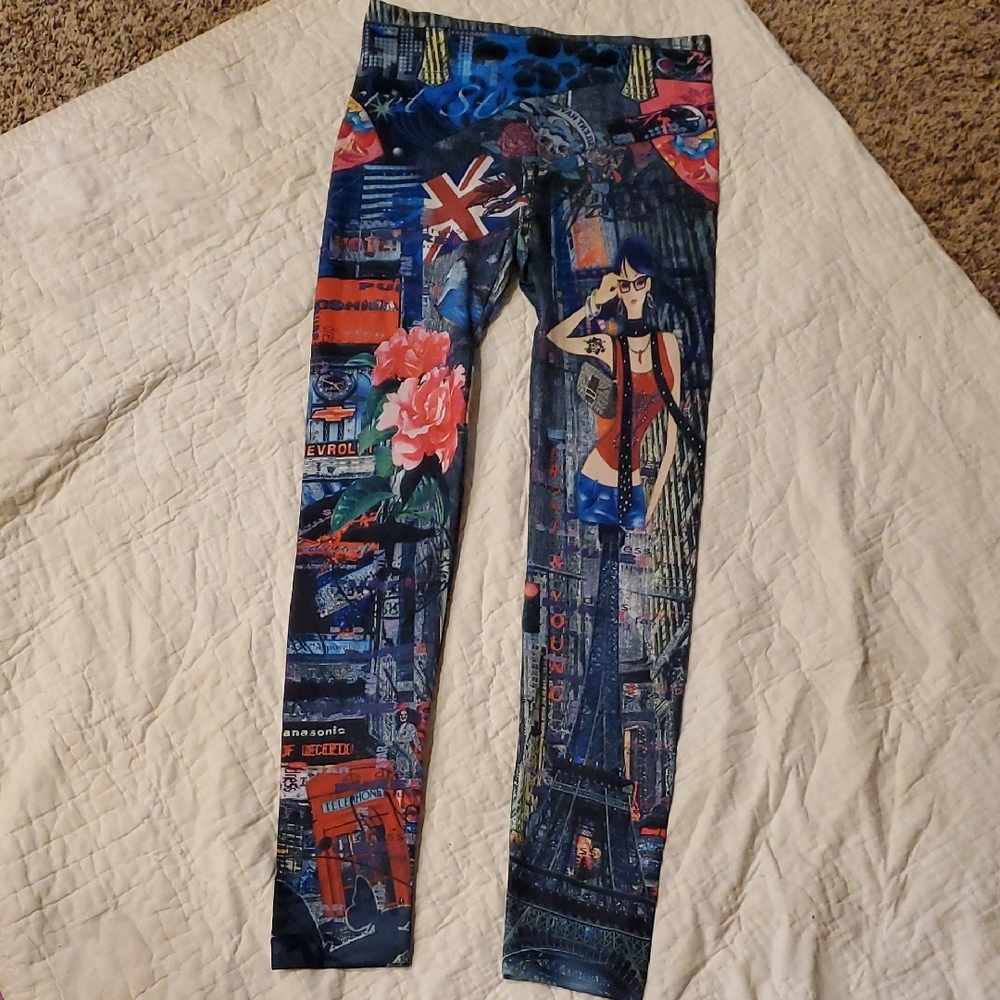 Multicolor Graphic Leggings Super Cute One Size New
